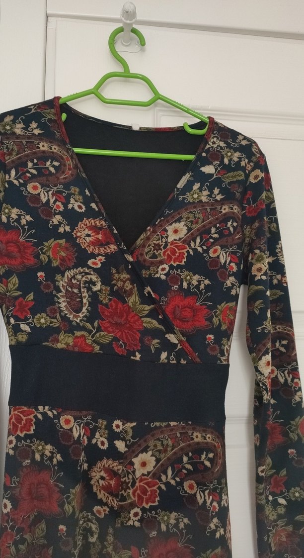 Bordo Desenli Uzun Kollu Bohem Elbise - Görsel 3