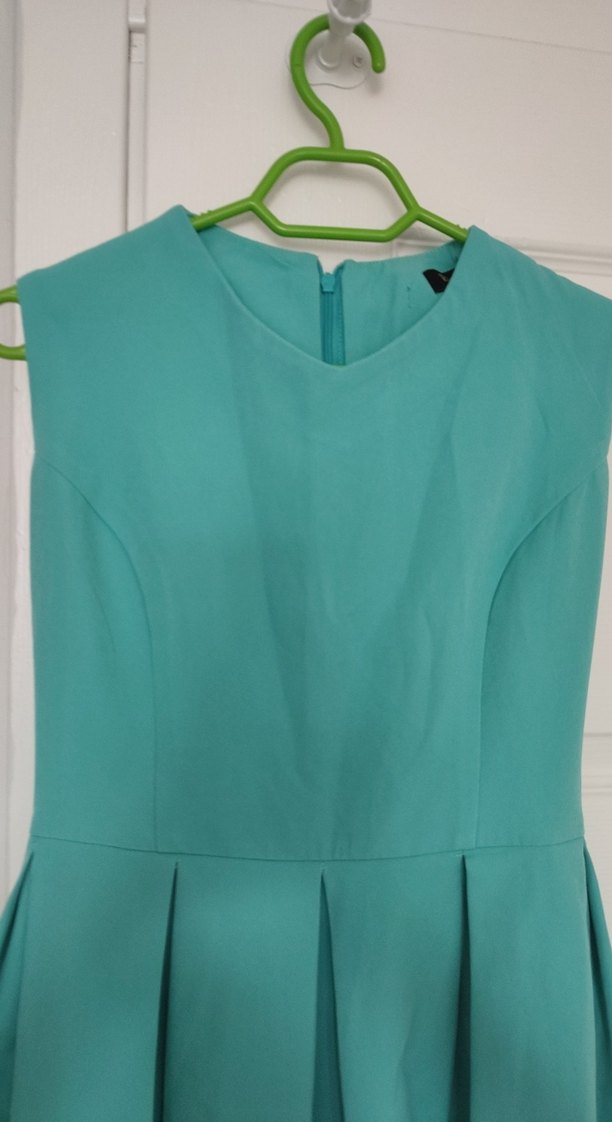 Turkuaz Pilili Midi Elbise - Görsel 2