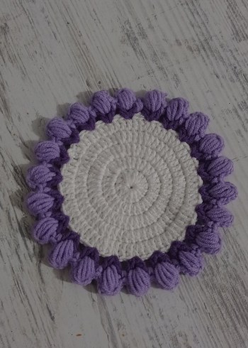 Mor Detaylı Bohem Örgü Bardak Altlığı - Görsel 2