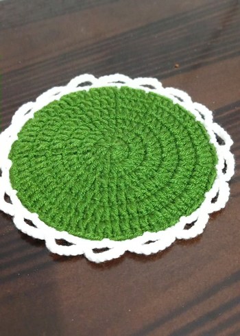 Yeşil Beyaz Örgü Yuvarlak Bardak Altlığı - Görsel 4