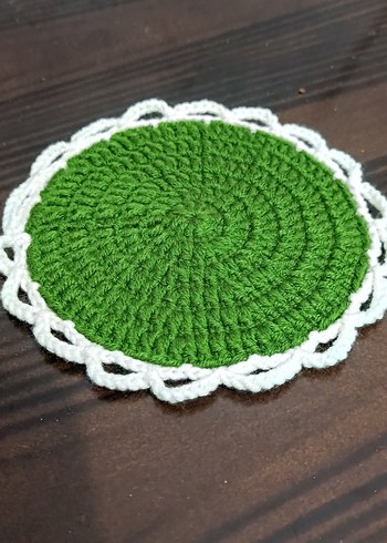Yeşil Beyaz Örgü Yuvarlak Bardak Altlığı - Görsel 2
