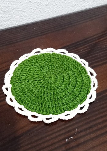 Yeşil Beyaz Örgü Yuvarlak Bardak Altlığı - Görsel 5