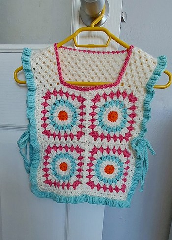 Renkli Bağcıklı El Örgü Bebek Önlüğü. süveter - Görsel 3