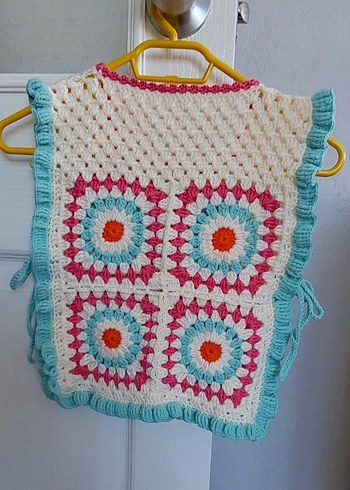 Renkli Bağcıklı El Örgü Bebek Önlüğü. süveter - Görsel 4