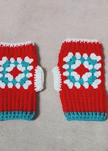 Renkli Örgü Parmaksız Kadın Eldiveni - Görsel 2