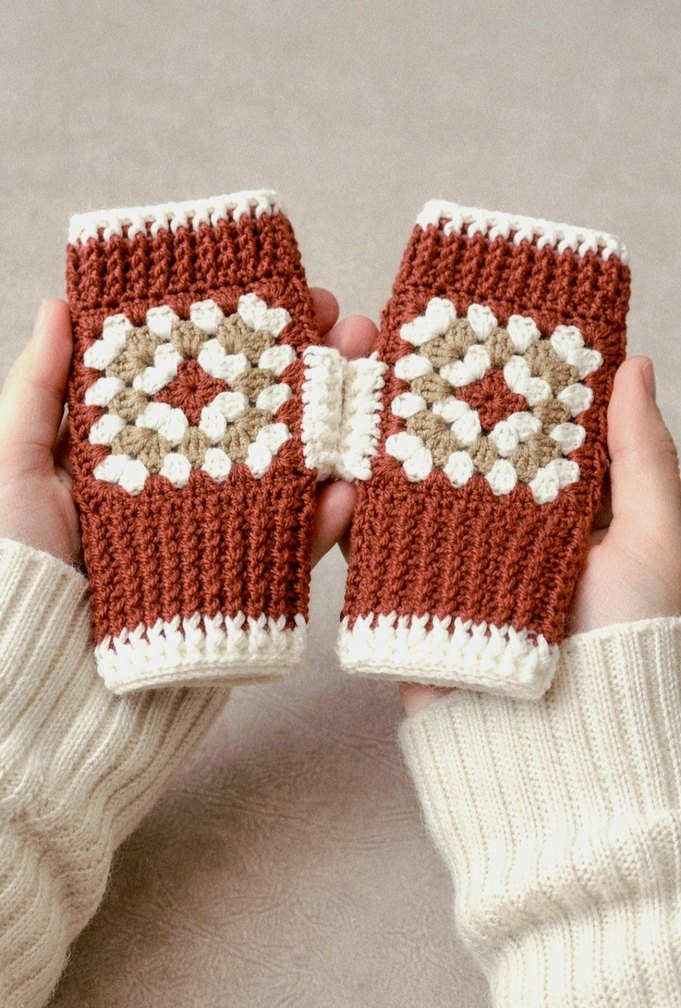 Bohem Renkli Örgü Kadın Eldiven - Görsel 2