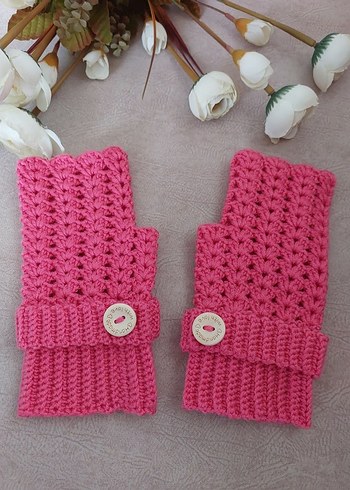 Pembe Örgü Bohem Kadın Eldiveni - Görsel 2