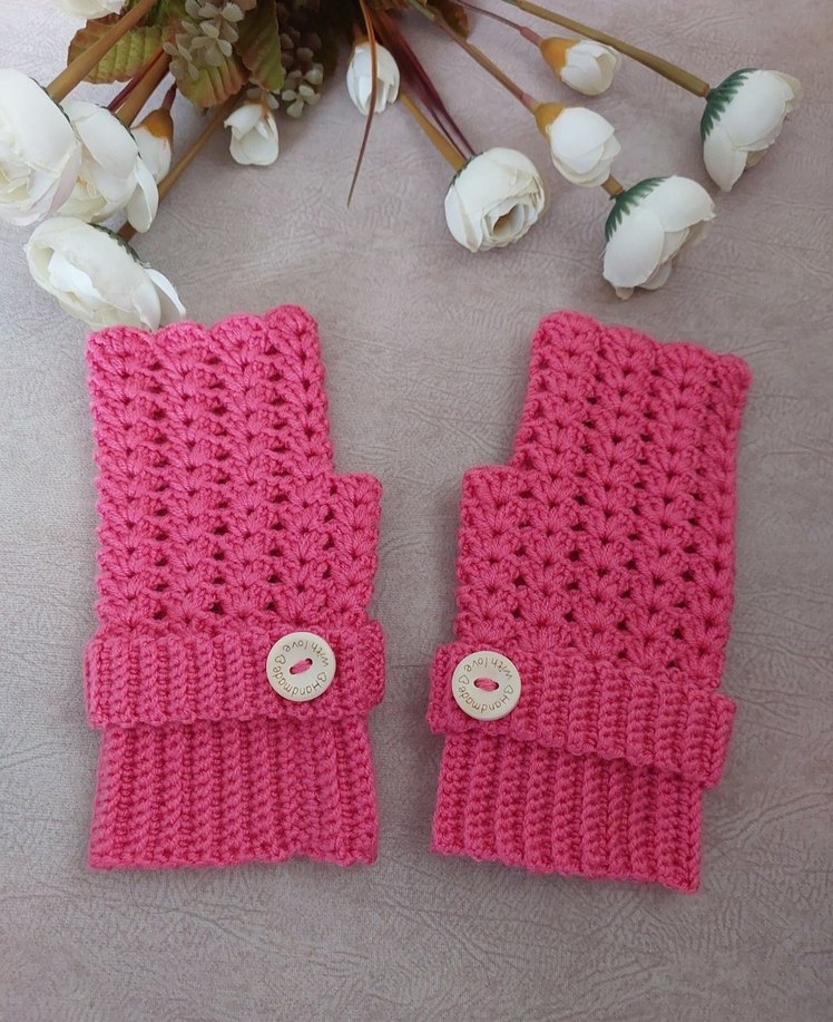 Pembe Örgü Bohem Kadın Eldiveni - Görsel 2