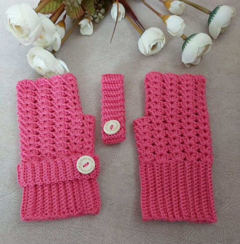 Pembe Örgü Bohem Kadın Eldiveni - Görsel 3