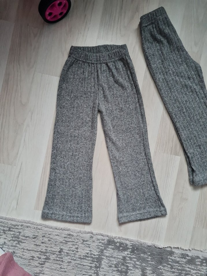 ikizler için Gri Örgü Kız Pantolonu Rahat Kesim - Görsel 2