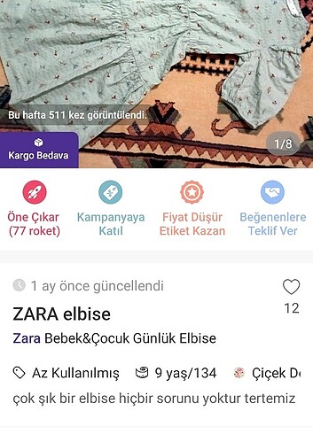 9 Yaş Beden Zara elbise