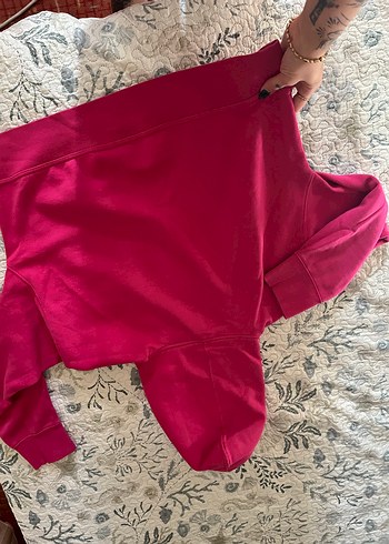 l Beden Pembe Yüksek Yakalı Kadın Sweatshirt