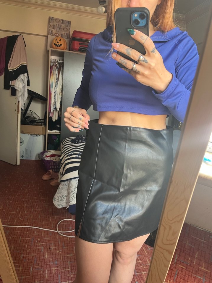 Siyah Deri Mini Etek - Görsel 2