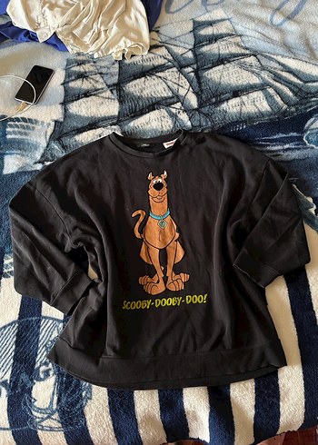 Scooby Doo Baskılı Siyah Oversize Sweatshirt - Görsel 3