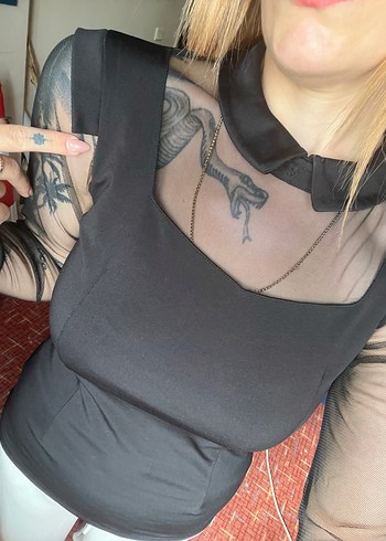 Uzun Kollu Siyah Gotik Transparan Kadın Bluz - Görsel 2