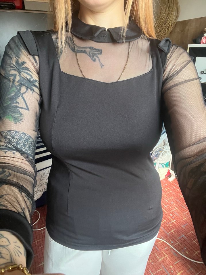 Uzun Kollu Siyah Gotik Transparan Kadın Bluz - Görsel 3