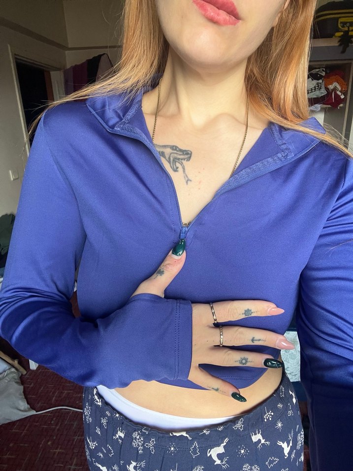 Mavi Uzun Kollu Crop Top - Görsel 2