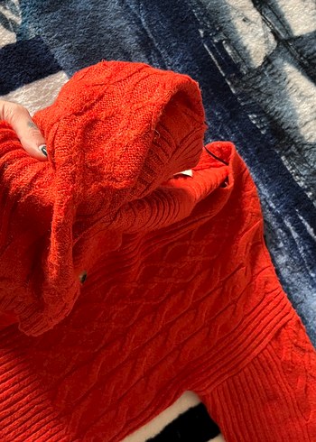 Kırmızı Düğmeli Örgü Salaş hırka - Görsel 6