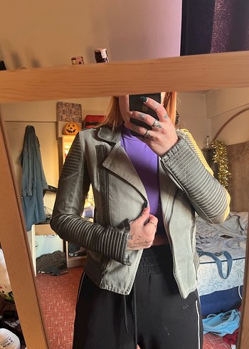 Mavi Jeans Gri Deri Biker Ceket Kadın