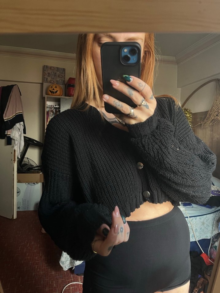 Siyah  Örgü Kadın hırka - Görsel 2