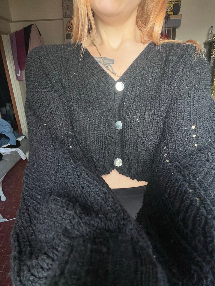 Siyah  Örgü Kadın hırka - Görsel 3