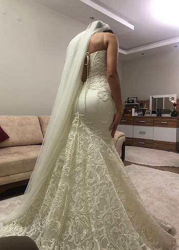 Straplez Balık Model Beyaz Gelinlik - Görsel 5