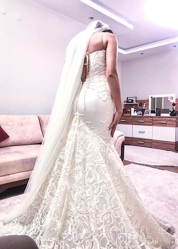 Straplez Balık Model Beyaz Gelinlik - Görsel 2