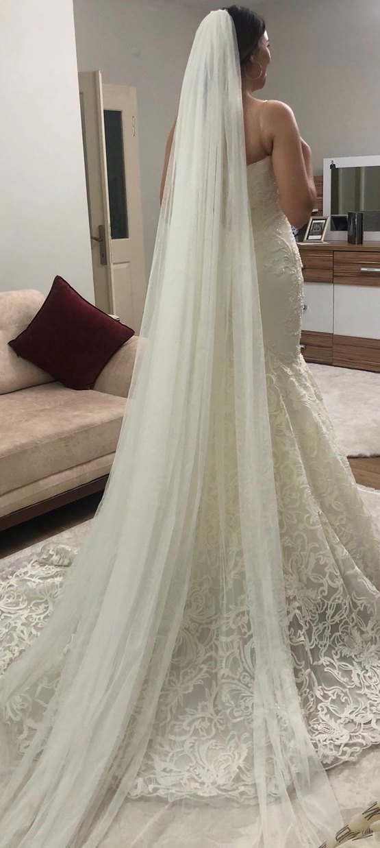Straplez Balık Model Beyaz Gelinlik - Görsel 4