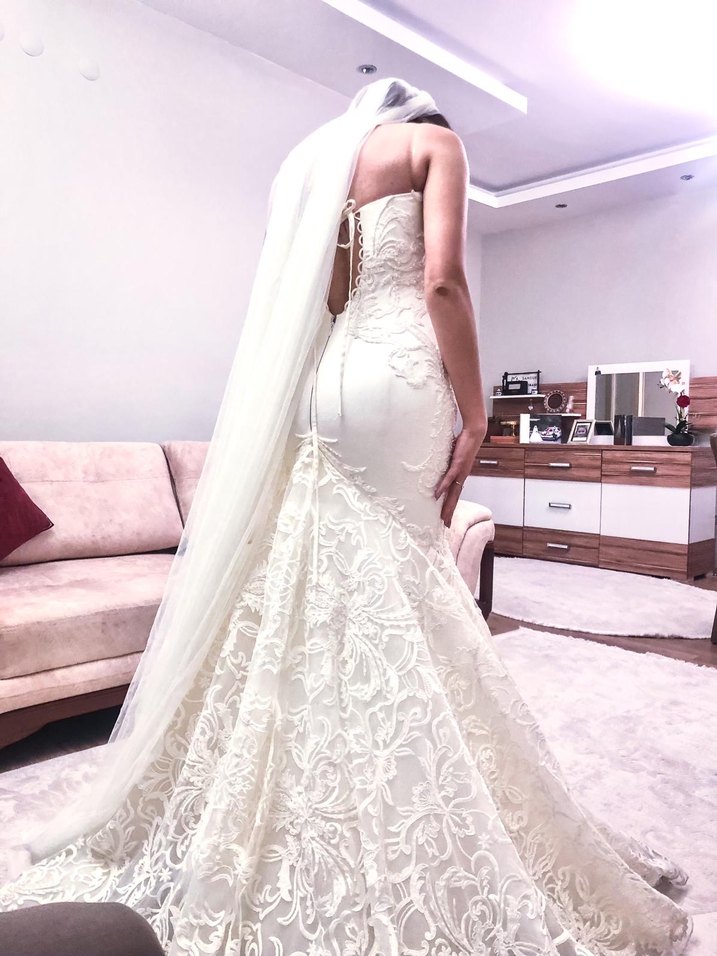 Straplez Balık Model Beyaz Gelinlik - Görsel 2