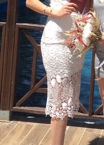 Bohem Beyaz Askılı Straplez Gelinlik - Görsel 2