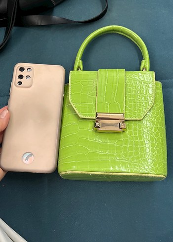 Yeşil Deri Krokodil Desenli Kadın Çanta - Görsel 5