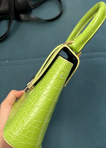 Yeşil Deri Krokodil Desenli Kadın Çanta - Görsel 2