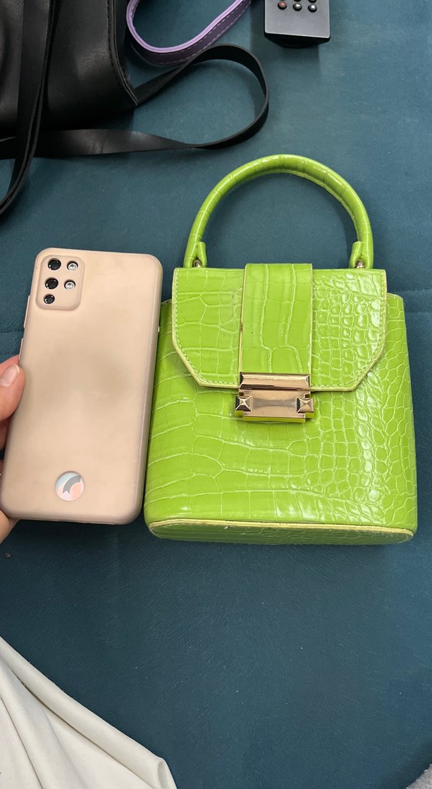 Yeşil Deri Krokodil Desenli Kadın Çanta - Görsel 5