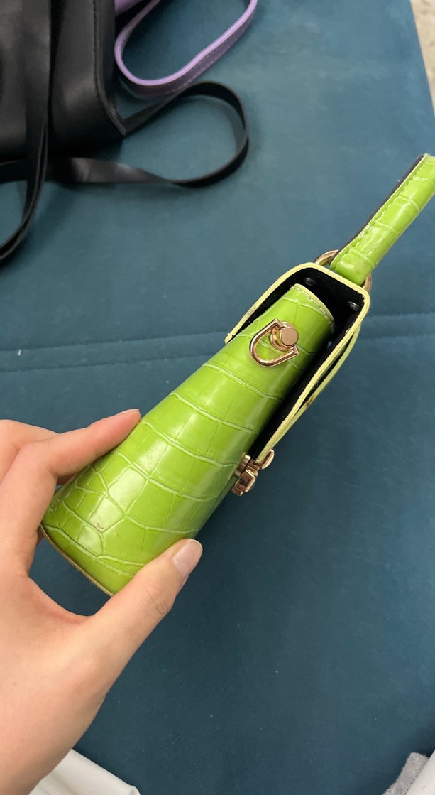 Yeşil Deri Krokodil Desenli Kadın Çanta - Görsel 3