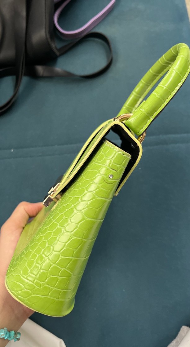 Yeşil Deri Krokodil Desenli Kadın Çanta - Görsel 2