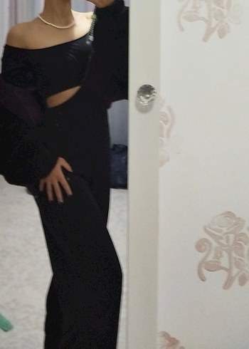 Kayık yaka Siyah Uzun Gotik Tulum Elbise - Görsel 2