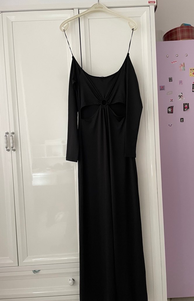 Kayık yaka Siyah Uzun Gotik Tulum Elbise - Görsel 3