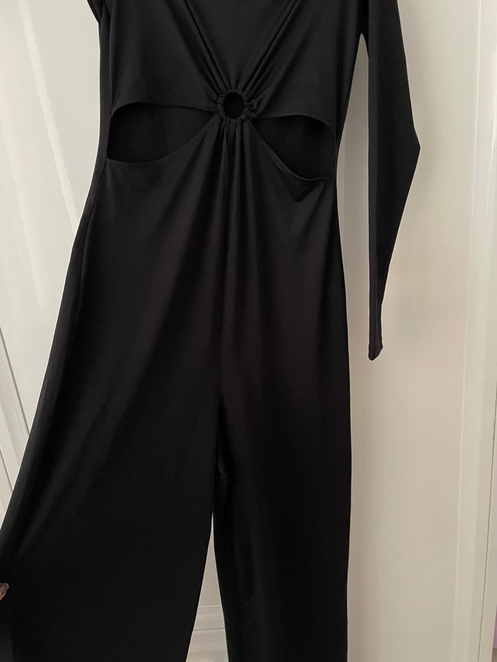 Kayık yaka Siyah Uzun Gotik Tulum Elbise - Görsel 5