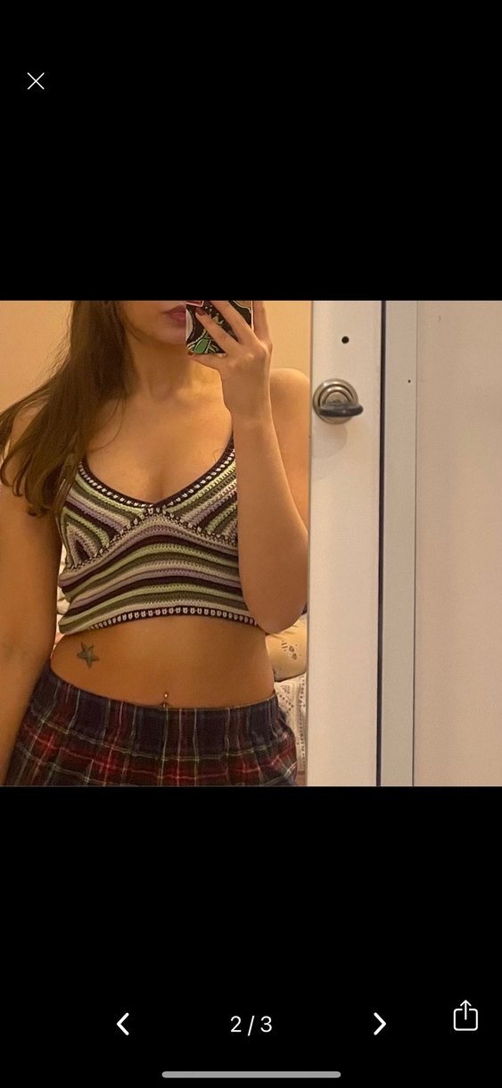 Bohem Örgü V Yaka Kadın Süveter crop - Görsel 2