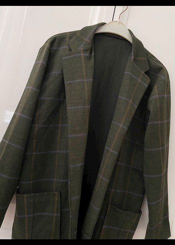 Kadın Kaşe Ekose Desenli Haki blazer - Görsel 5