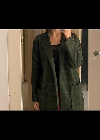 Kadın Kaşe Ekose Desenli Haki blazer - Görsel 3