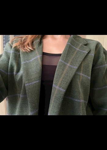 Kadın Kaşe Ekose Desenli Haki blazer - Görsel 2