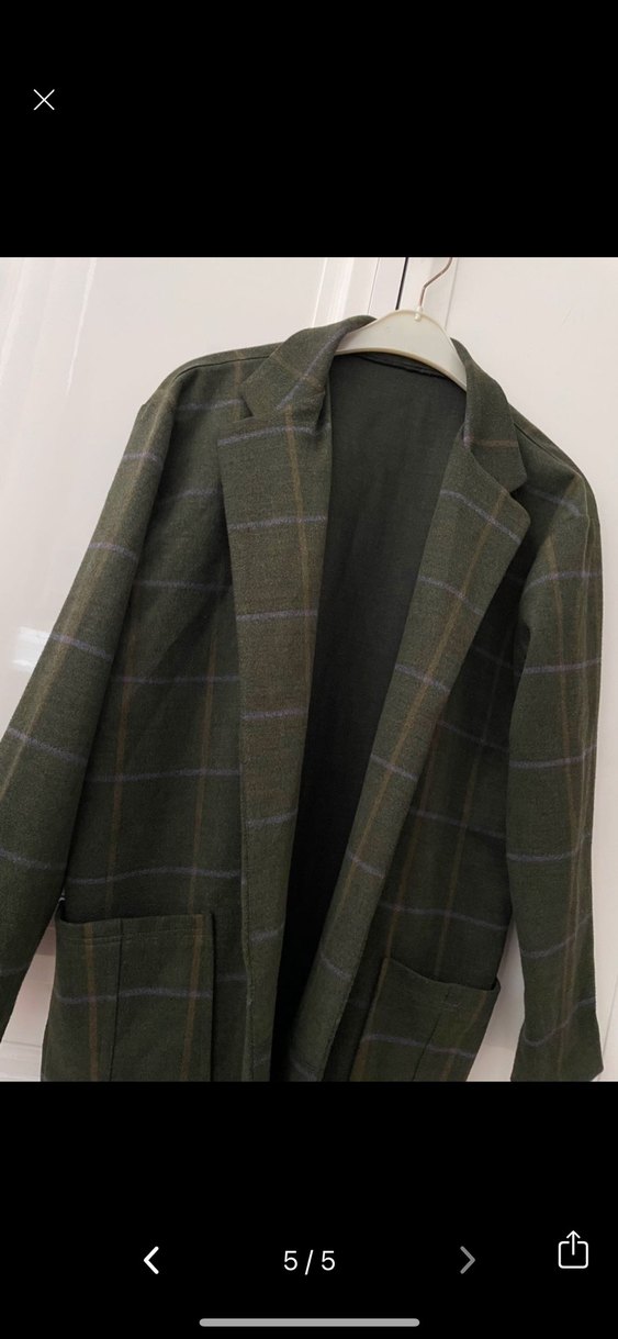 Kadın Kaşe Ekose Desenli Haki blazer - Görsel 5