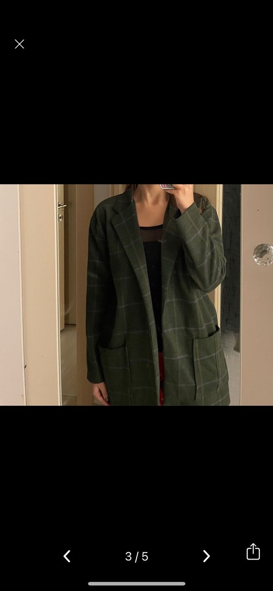 Kadın Kaşe Ekose Desenli Haki blazer - Görsel 3