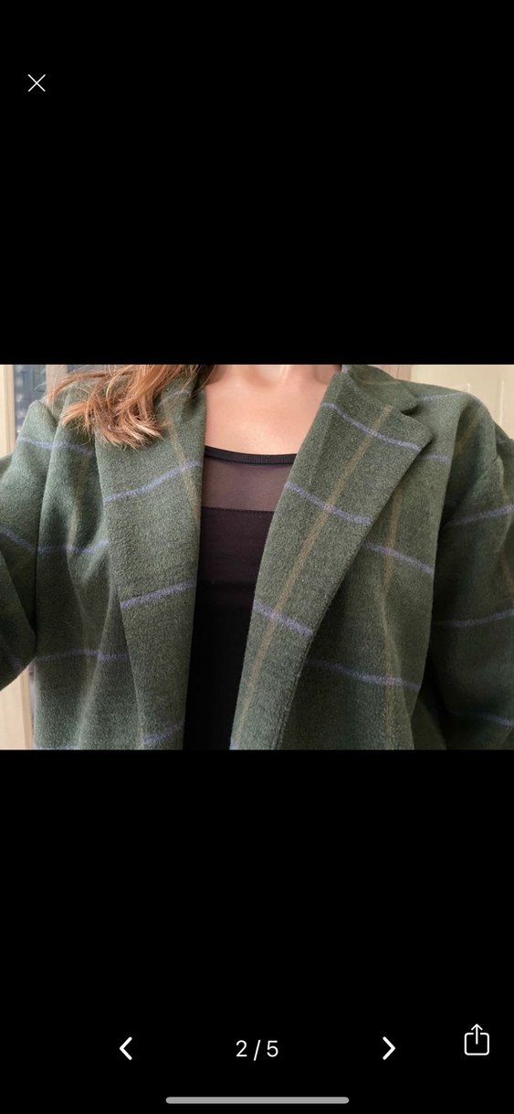 Kadın Kaşe Ekose Desenli Haki blazer - Görsel 2