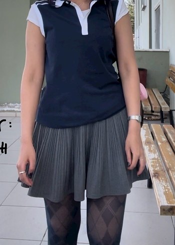 Kadın gri Pilili içi şortlu Mini Etek - Görsel 6