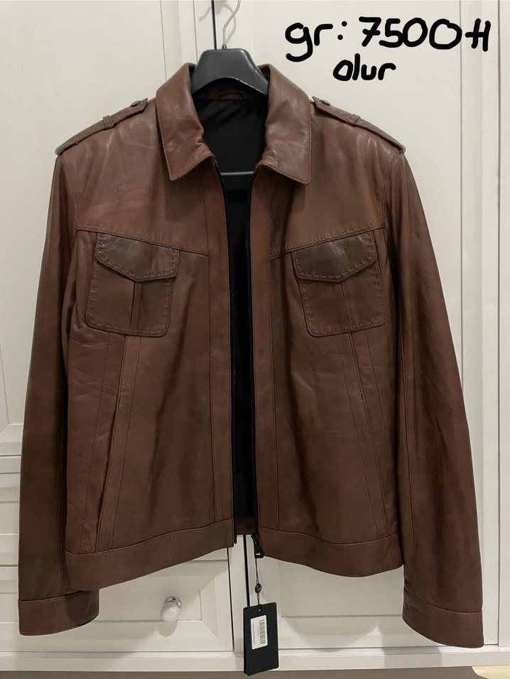 Kahverengi Tamer tanca Kuzu Derisi Erkek Biker Ceket - Görsel 4