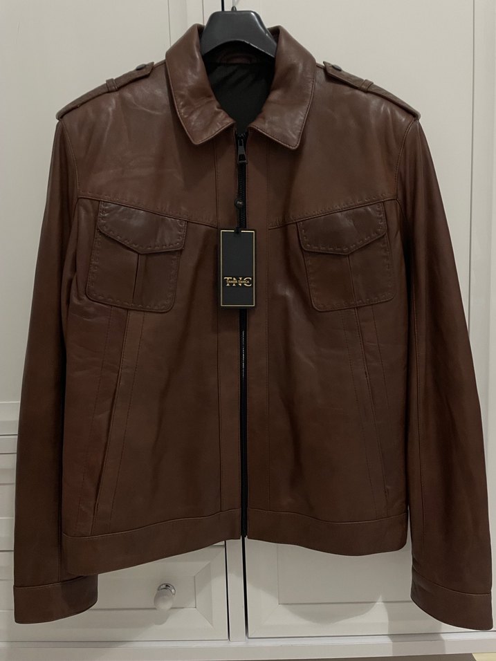 Kahverengi Tamer tanca Kuzu Derisi Erkek Biker Ceket - Görsel 3