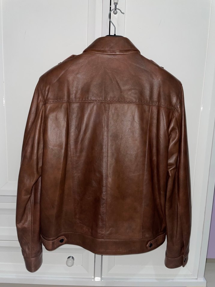 Kahverengi Tamer tanca Kuzu Derisi Erkek Biker Ceket - Görsel 2