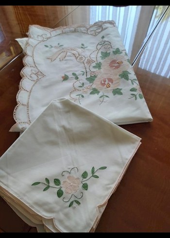 Beyaz Pastel aplik görünümlü delik işli 12 kişilik Masa Örtüsü - Görsel 5